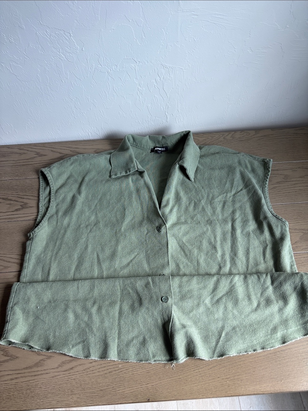Express Olive Green Sleeveless Button-Down Shirt
